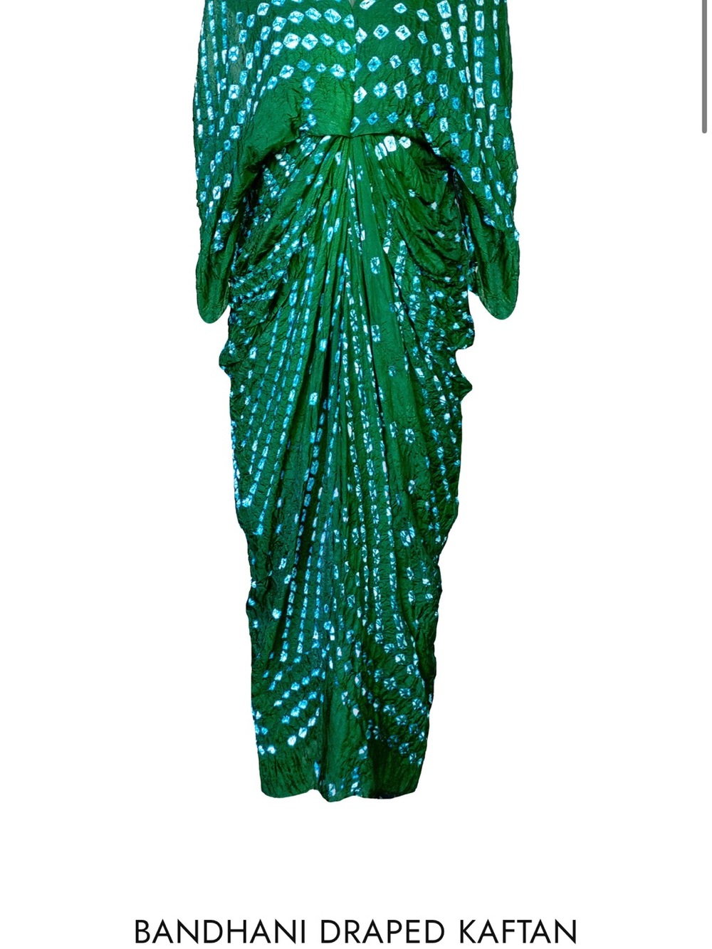 Bandhani Draped Kaftan Dress in Emerald Green